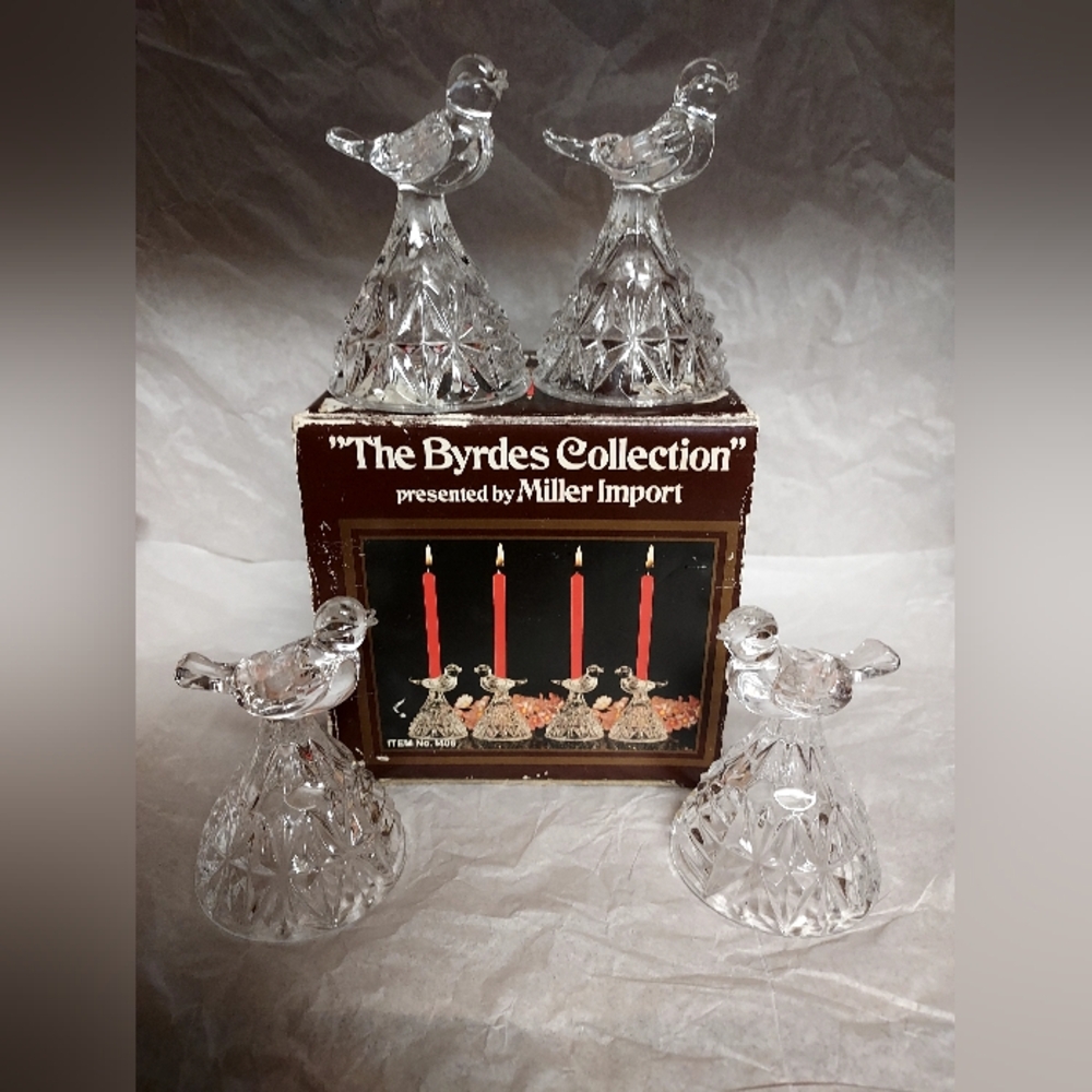 The Byrders Collection 24% Lead Crystal Candle Holders Set of 4.
